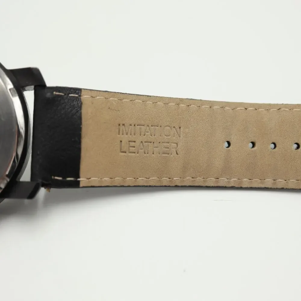 MVMT Men's 45mm Chronograph Minimal Watch White Black Faux Leather w New Battery
